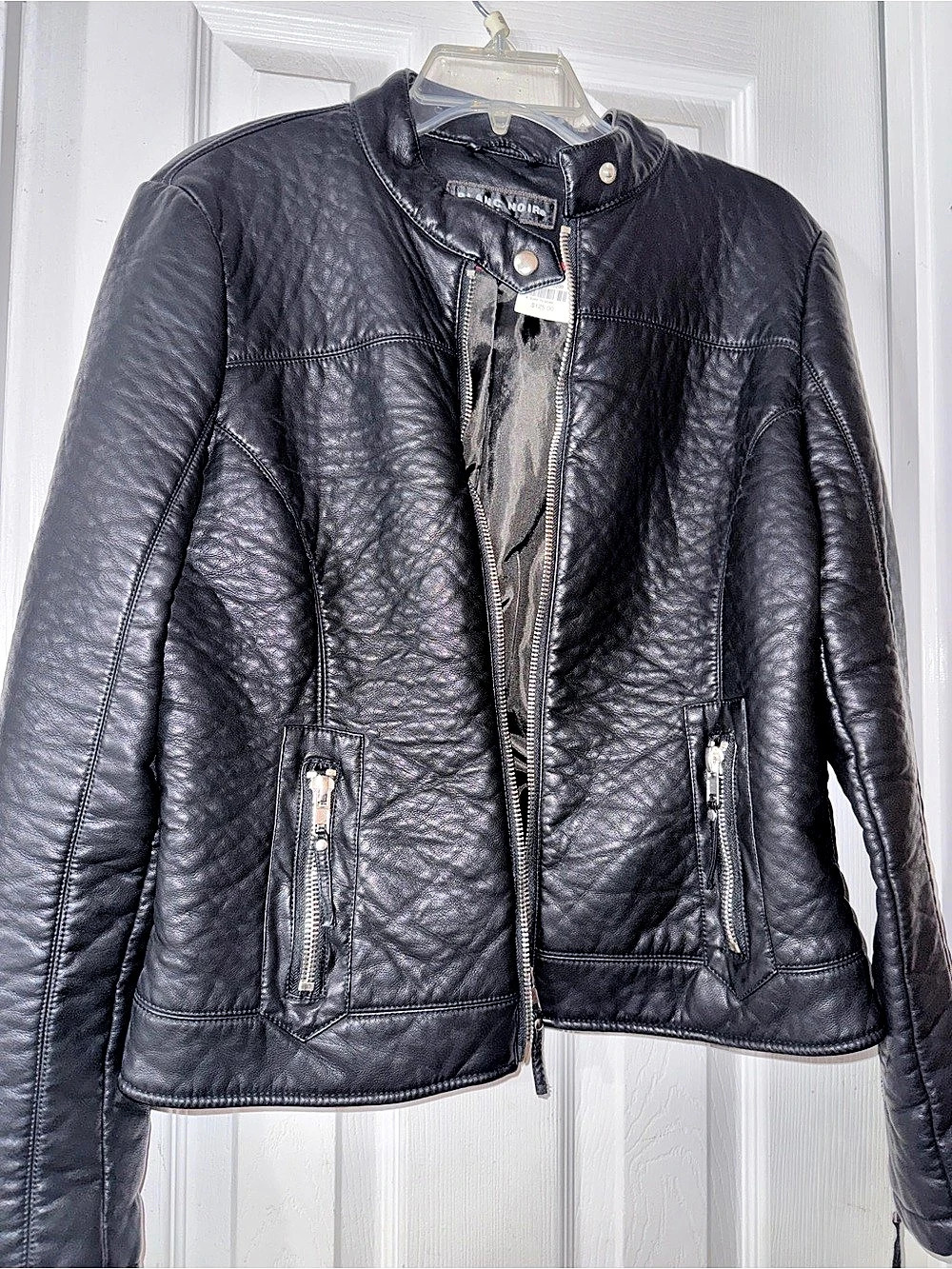 Blanc Noir Faux Leather Moto Jacket Medium New